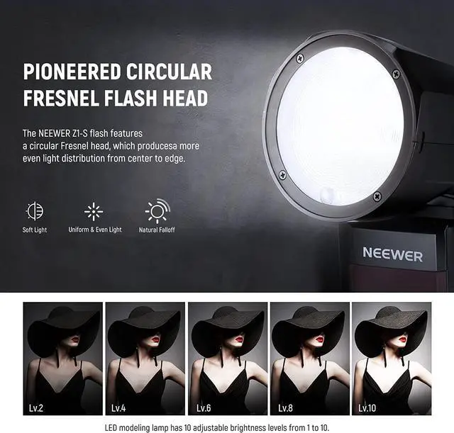 Alt view image 3 of 7 - Z1-S TTL Round Head Flash Speedlite for Sony Cameras, 76Ws 2.4G 1/8000s HSS, 10 Levels LED Modeling Lamp, 2600mAh Lithium Battery, 480 Full Power Shots, Recycle in 1.5s Flash