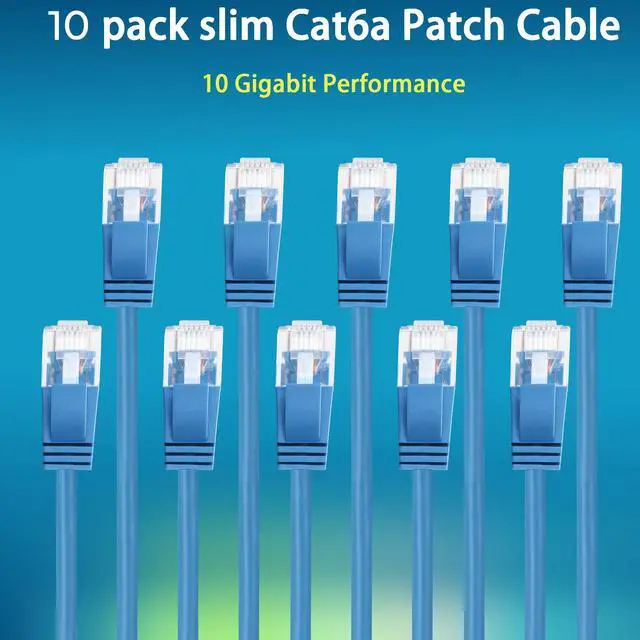 Alt view image 2 of 5 - Patch Cables Cat6a 1ft 10 Pack Slim, Cat6a Ethernet Patch Cable 10G Support, Snagless Cat 6 Patch Cable for Patch Panel to Switch, Flexiable Cat 6a Ethernet Cable with Gold Plated
