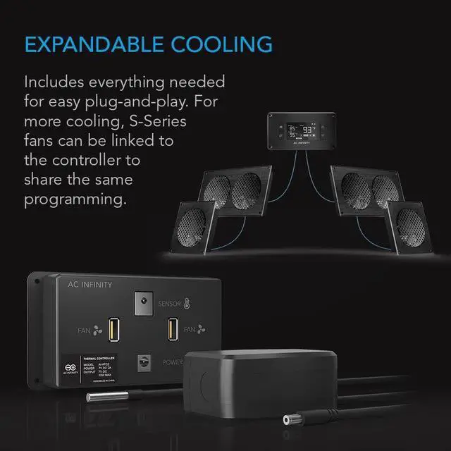 Alt view image 5 of 7 - AIRPLATE T9, Quiet Cooling Fan System 18" with Thermostat Control, for Home Theater AV Cabinets