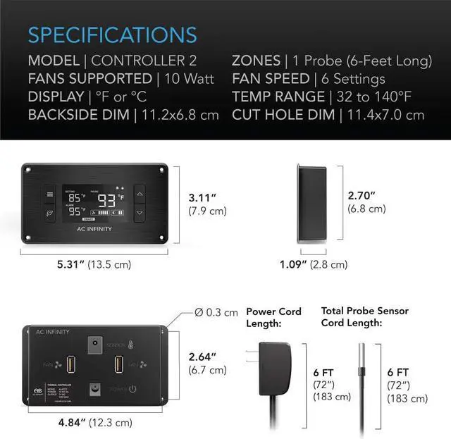 Alt view image 7 of 7 - AIRPLATE T9, Quiet Cooling Fan System 18" with Thermostat Control, for Home Theater AV Cabinets