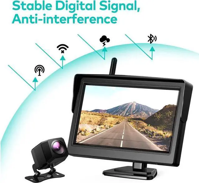 Alt view image 2 of 7 - Nuoenx Wireless Backup Camera, 4.3 Inch Monitor Rear View Camera System for Cars, Trucks, RV, Trailers, 2 Mounting Brackets, IP69 Waterproof 152° View Camera, Stable Wireless Signal, Easy Installation