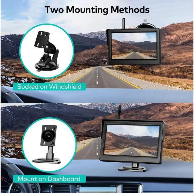 Alt view image 3 of 7 - Nuoenx Wireless Backup Camera, 4.3 Inch Monitor Rear View Camera System for Cars, Trucks, RV, Trailers, 2 Mounting Brackets, IP69 Waterproof 152° View Camera, Stable Wireless Signal, Easy Installation