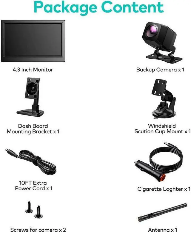Alt view image 7 of 7 - Nuoenx Wireless Backup Camera, 4.3 Inch Monitor Rear View Camera System for Cars, Trucks, RV, Trailers, 2 Mounting Brackets, IP69 Waterproof 152° View Camera, Stable Wireless Signal, Easy Installation