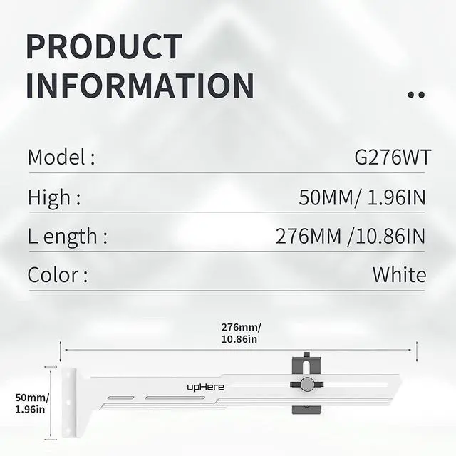 Alt view image 5 of 7 - G276WT White Graphics Card GPU Brace Support Video Card Sag Holder/Holster Bracket,Adjustable Length and Height Support,G276WT