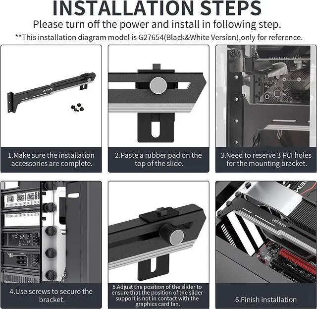 Alt view image 7 of 7 - G276WT White Graphics Card GPU Brace Support Video Card Sag Holder/Holster Bracket,Adjustable Length and Height Support,G276WT