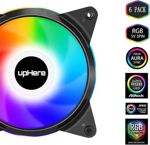 Alt view image 2 of 7 - 5V 6-Pack 120mm Silent Intelligent Control 5V Addressable RGB Fan Motherboard Sync, Adjustable Colorful Fans with Controller T3SYC3-6