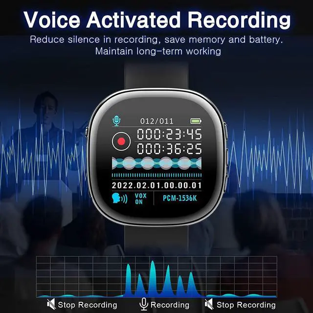 Alt view image 4 of 7 - 64GB Voice Recorder, Digital Screen Audio Voice Activated Recorder with Playback 50H Continuous Recording Battery Time, MP3 Records for Lectures, Meetings, Interviews