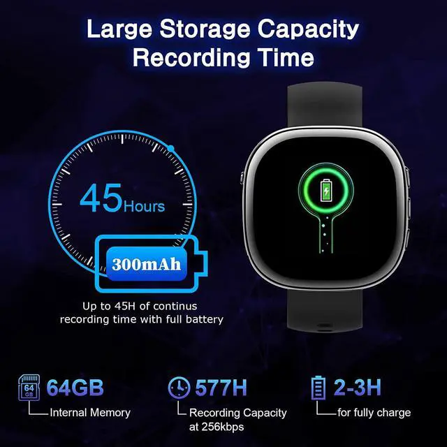 Alt view image 5 of 7 - 64GB Voice Recorder, Digital Screen Audio Voice Activated Recorder with Playback 50H Continuous Recording Battery Time, MP3 Records for Lectures, Meetings, Interviews