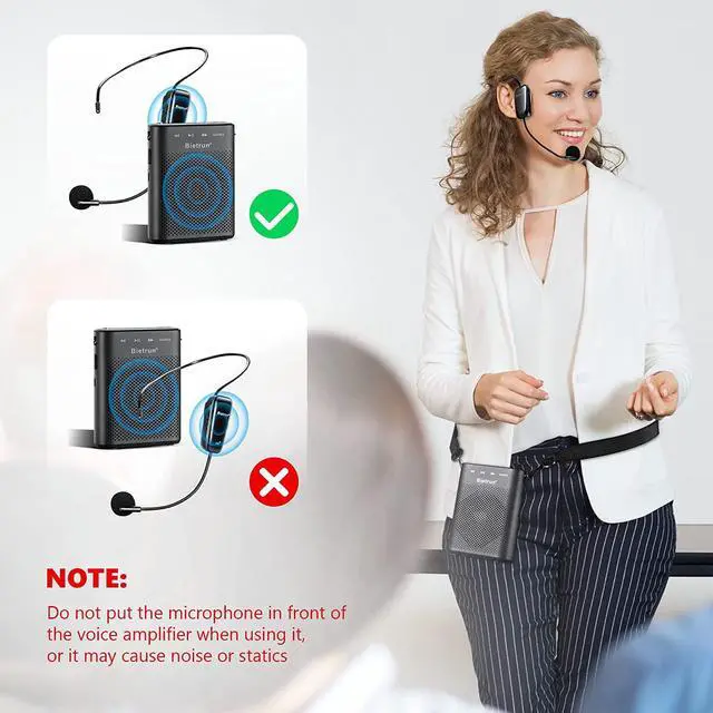 Alt view image 4 of 7 - 20W Wireless Voice Amplifier for Teachers with Wireless Microphone Headset, Bietrun Portable Rechargeable(Work of 6 hrs)Loud Bluetooth PA Speaker with Wired Mic Headset for Teaching, Coach, Instructor