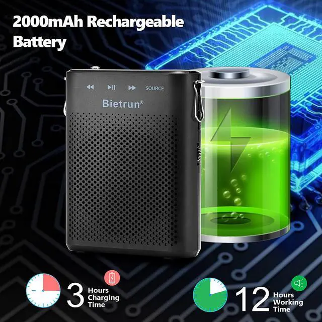 Alt view image 2 of 7 - 20W Wireless Voice Amplifier for Teachers with Wireless Microphone Headset, Bietrun Portable Rechargeable(Work of 6 hrs)Loud Bluetooth PA Speaker with Wired Mic Headset for Teaching, Coach, Instructor