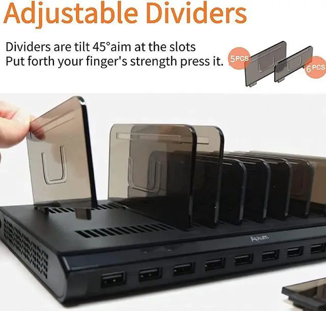 Alt view image 3 of 7 - USB Charging Station, Fast 120W 10 Port Phone Tablet Charging Station for Multiple Devices with Type C/2 QC 3.0 Port for iPad/iPhone/Galaxy/Kindle/Fire, Devices Organizer, UL Certified, Black