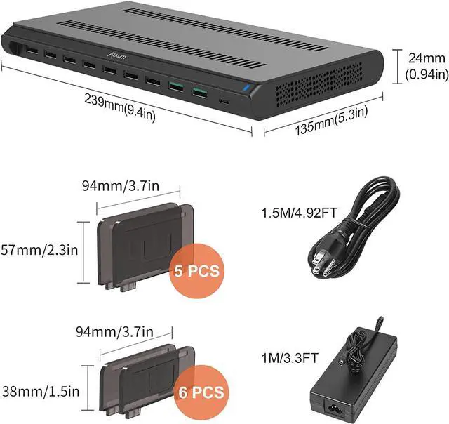 Alt view image 7 of 7 - USB Charging Station, Fast 120W 10 Port Phone Tablet Charging Station for Multiple Devices with Type C/2 QC 3.0 Port for iPad/iPhone/Galaxy/Kindle/Fire, Devices Organizer, UL Certified, Black