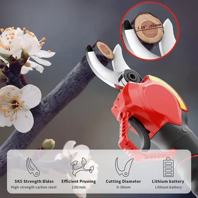 Alt view image 4 of 5 - Electric Pruning Shears Professional Cordless Electric Pruning Battery Powered, Tree Branch Pruner with 2 PCS Rechargeable 2 Ah Lithium Battery - 30mm (1.2inch) Cutting Diameter