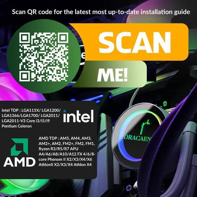 Alt view image 2 of 7 - Dracaena 360mm AIO CPU Cooler, 360mm Radiator, Leakproof Technology,High Flow Pump,RGB Liquid Cooling System for AMD Ryzen/Intel LGA 1700*/1200/115X