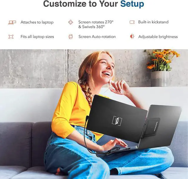 Alt view image 4 of 7 - Swivel 14 Patented Attachable Portable Monitor for Laptop | FHD TFT USB Rotating Laptop Dual Screen | Mac, PC, & Chrome Compatible | Fits All Laptops | Powered by USB-C or Mini HDMI (Black)