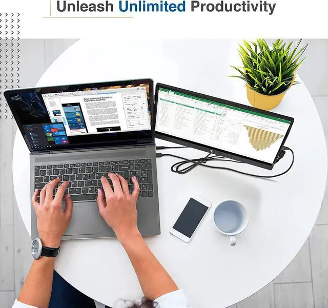 Alt view image 2 of 7 - Swivel 14 Patented Attachable Portable Monitor for Laptop | FHD TFT USB Rotating Laptop Dual Screen | Mac, PC, & Chrome Compatible | Fits All Laptops | Powered by USB-C or Mini HDMI (Black)