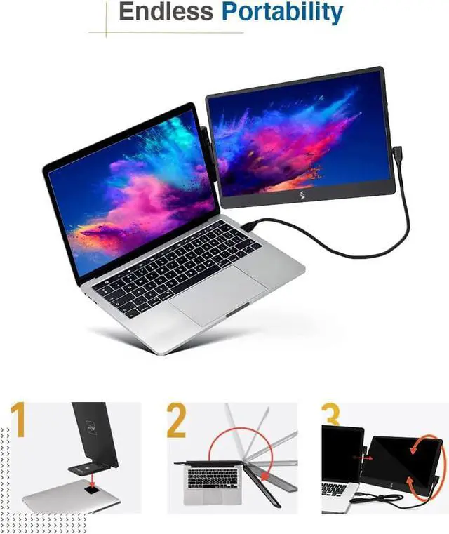 Alt view image 3 of 7 - Swivel 14 Patented Attachable Portable Monitor for Laptop | FHD TFT USB Rotating Laptop Dual Screen | Mac, PC, & Chrome Compatible | Fits All Laptops | Powered by USB-C or Mini HDMI (Black)