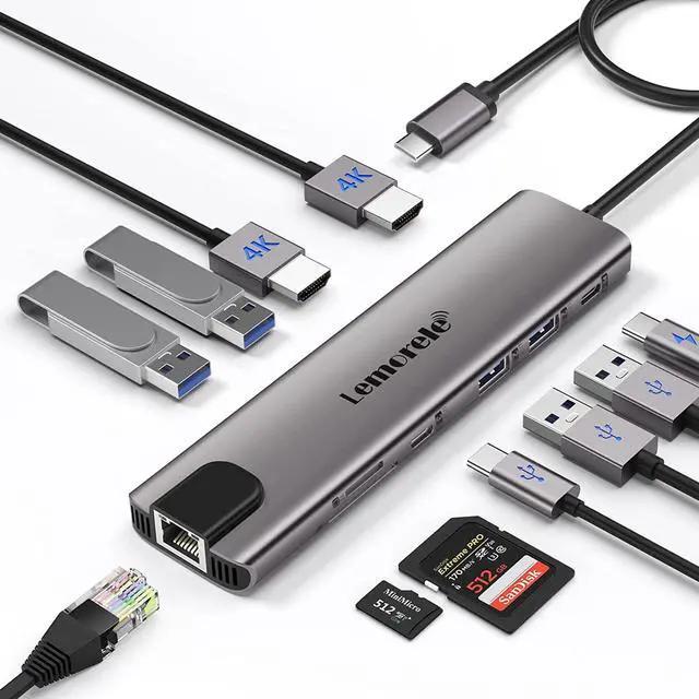 Main image of 11 in 1 USB C Laptop Docking Station Dual Monitor Hub Adapter w/ 2 HDMI 4K, 100W PD, Ethernet, SD/TF, 2 USB 3.0, 2 USB 2.0, USB C 3.0 Data, for MacBook Pro/Air, (Thunderbolt 3) Typc C Laptop
