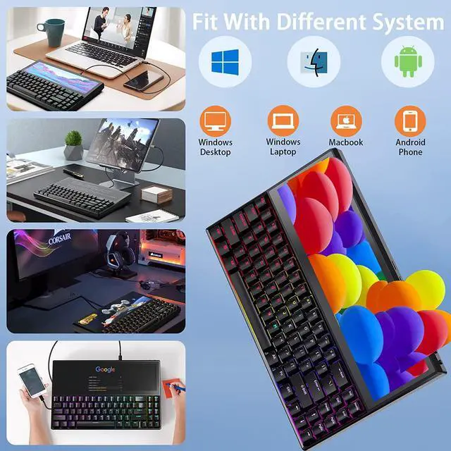 Alt view image 3 of 7 - K2 12.6" Touchscreen Gaming Mechanical Keyboard, Portable Multifunctional Split Keyboard,71Keys RGB LED Backlit N-Key Compact Keyboard, Plug and Play for Windows Android, One line connection.