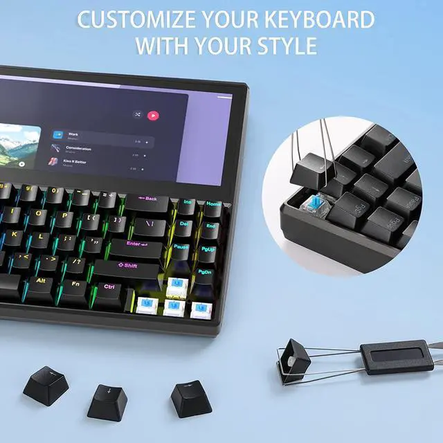 Alt view image 6 of 7 - K2 12.6" Touchscreen Gaming Mechanical Keyboard, Portable Multifunctional Split Keyboard,71Keys RGB LED Backlit N-Key Compact Keyboard, Plug and Play for Windows Android, One line connection.