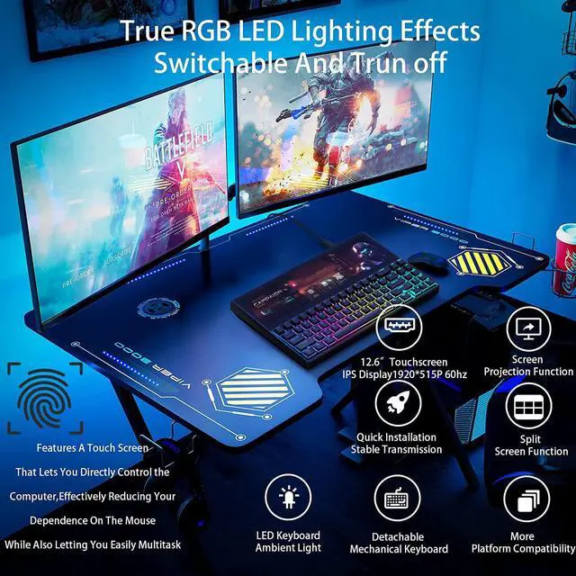 Alt view image 7 of 7 - K2 12.6" Touchscreen Gaming Mechanical Keyboard, Portable Multifunctional Split Keyboard,71Keys RGB LED Backlit N-Key Compact Keyboard, Plug and Play for Windows Android, One line connection.