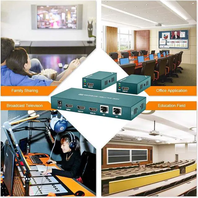Alt view image 6 of 7 - HDMI Extender Splitter 1x2, HD1080P@60Hz & 3D Visual, Extending 165ft (50m) Length Transmission Over CAT5e/CAT6/CAT7 Cable, 2 Channel Transmission with 2 HDMI Loop Out
