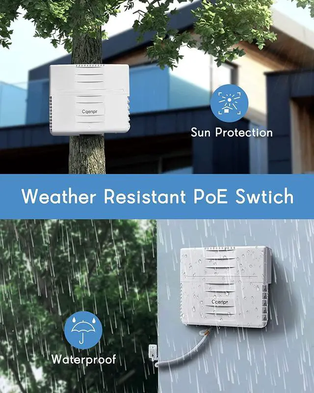 Alt view image 6 of 7 - Cqenpr Indoor/Outdoor Waterproof Movable AI PoE Switch, IEEE 802.3af/at/bt, AI Watchdog, PoE++ BT Port 60W Output, Unmanaged (Outdoor 8 Port poe)
