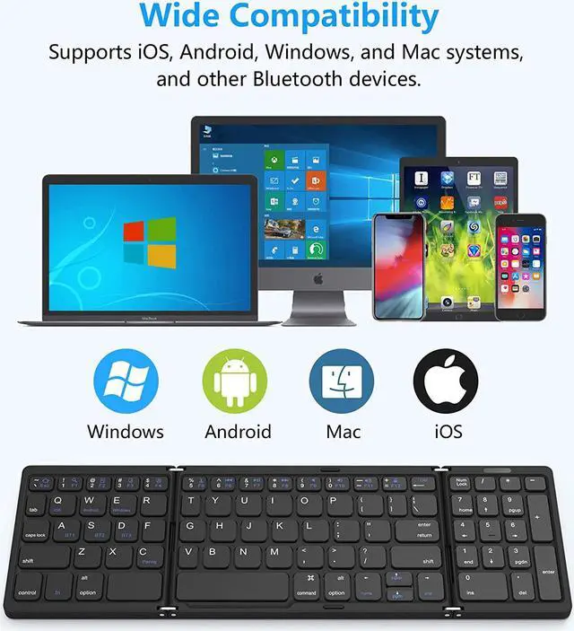 Alt view image 2 of 7 - Foldable Bluetooth Keyboard, Foldable Wireless Portable Keyboard with Numeric Keypad, USB-C Rechargeable for iOS, Android, Windows System Laptop Tablet Smartphone Device (Not Full Size)