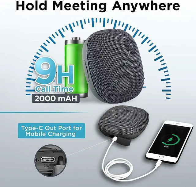 Alt view image 5 of 7 - Bluetooth Conference Speaker with Microphone for Teams & Zoom | Loud & HiFi Portable USB Speakerphone | Noise Cancelling & 360°Omnidirectional Conference Room Microphone and Speaker