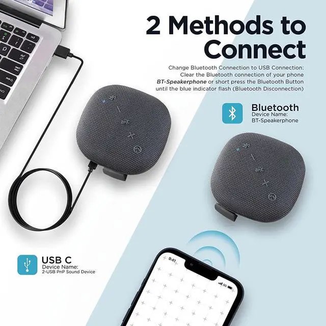 Alt view image 4 of 7 - Bluetooth Conference Speaker with Microphone for Teams & Zoom | Loud & HiFi Portable USB Speakerphone | Noise Cancelling & 360°Omnidirectional Conference Room Microphone and Speaker