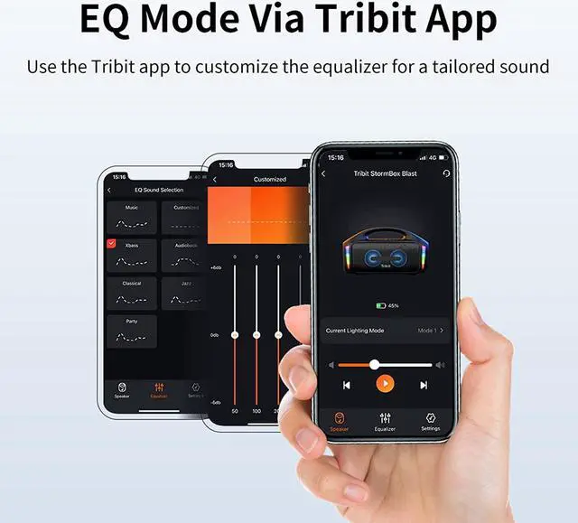 Alt view image 6 of 7 - Portable Speaker: 90W Loud Stereo Sound with XBass, IPX7 Waterproof Bluetooth Speaker with LED Light, PowerBank, Bluetooth 5.3&TWS, Custom EQ, 30H Playtime, Outdoor/Camping/Party