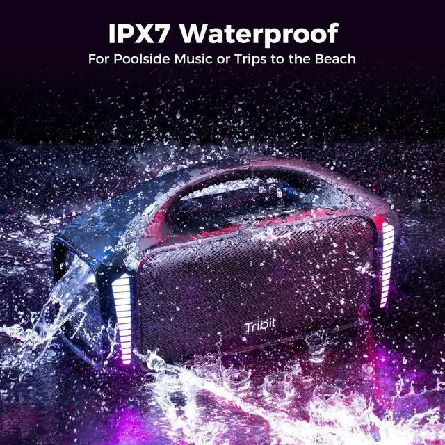 Alt view image 3 of 7 - Portable Speaker: 90W Loud Stereo Sound with XBass, IPX7 Waterproof Bluetooth Speaker with LED Light, PowerBank, Bluetooth 5.3&TWS, Custom EQ, 30H Playtime, Outdoor/Camping/Party