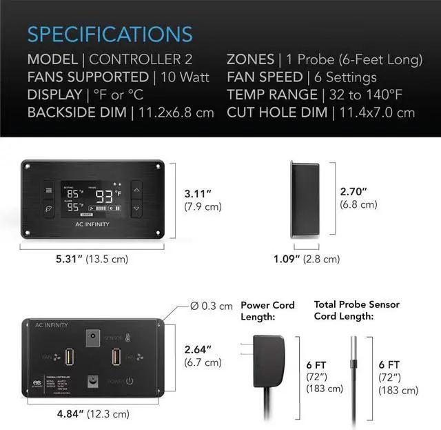 Alt view image 6 of 7 - AC Infinity AIRPLATE T7, Quiet Cooling Fan System 12" with Thermostat Control, for Home Theater AV Cabinets