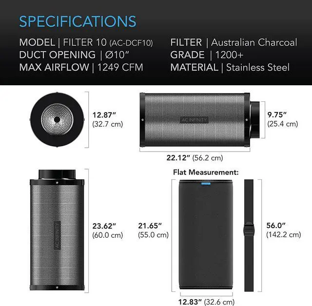 Alt view image 6 of 7 - AC Infinity Air Carbon Filter 10" with Premium Australian Virgin Charcoal, for Inline Duct Fan, Odor Control, Hydroponics, Grow Rooms