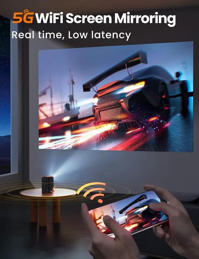Alt view image 2 of 5 - Mini Projector, 5G WiFi DLP Smart Portable Movie Projectors, Pocket Monster Outdoor Projector for Phone 1080P HD Support Wireless Video Travel Short Throw, Compatible with iOS/Android/HDMI/USB