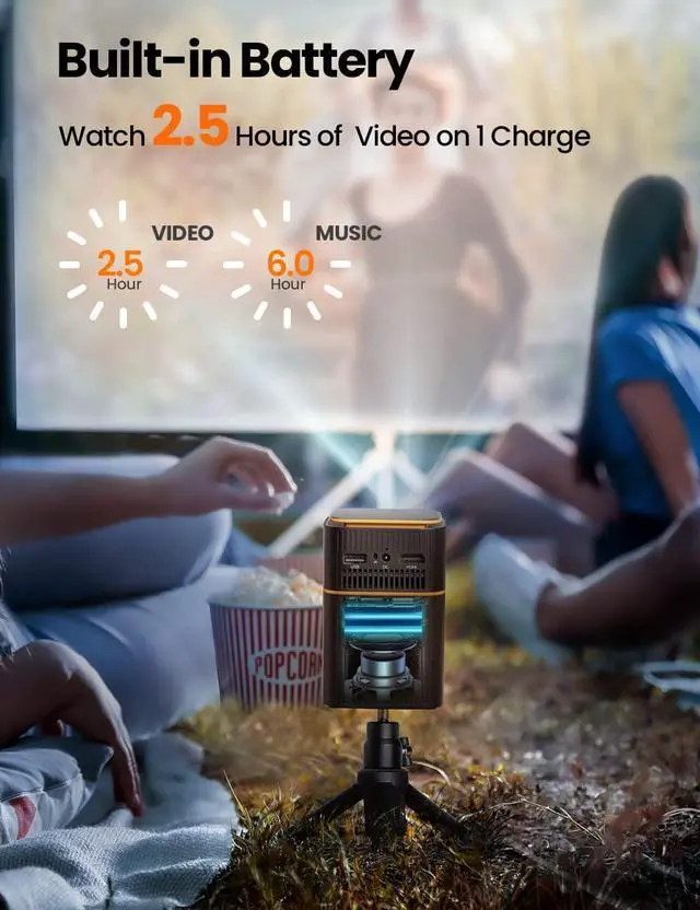 Alt view image 3 of 5 - Mini Projector, 5G WiFi DLP Smart Portable Movie Projectors, Pocket Monster Outdoor Projector for Phone 1080P HD Support Wireless Video Travel Short Throw, Compatible with iOS/Android/HDMI/USB