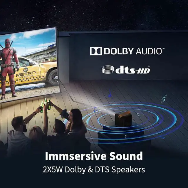 Alt view image 3 of 7 - Portable Projector for Outdoor Movie, WEMAX Dice Mini Projectors with WiFi Bluetooth, 700 ANSI Lumens 1080p FHD 4K Support, 3 Hrs Battery Video Time, Android TV 9.0, Dolby Audio, Auto Focus Keystone