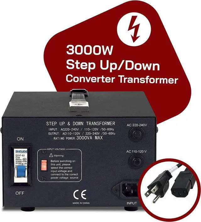 Alt view image 2 of 7 - LiteFuze LT Series 3000 Watt Voltage Converter Transformer Step Up/Down - 110v to 220v / 220v to 110v Power Converter - Fully Grounded Cord - Universal Socket, CE Certified
