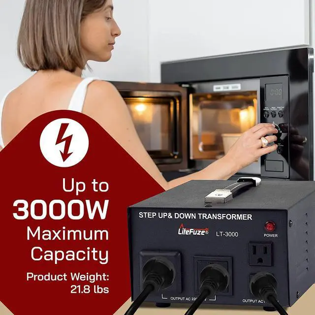 Alt view image 4 of 7 - LiteFuze LT Series 3000 Watt Voltage Converter Transformer Step Up/Down - 110v to 220v / 220v to 110v Power Converter - Fully Grounded Cord - Universal Socket, CE Certified