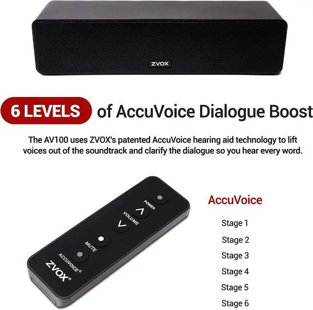 Alt view image 3 of 7 - TV Sound Bar with Six Levels of Voice Boost - Home Theater Audio TV Speakers Soundbar - AccuVoice Soundbar for TV - AV100 Black