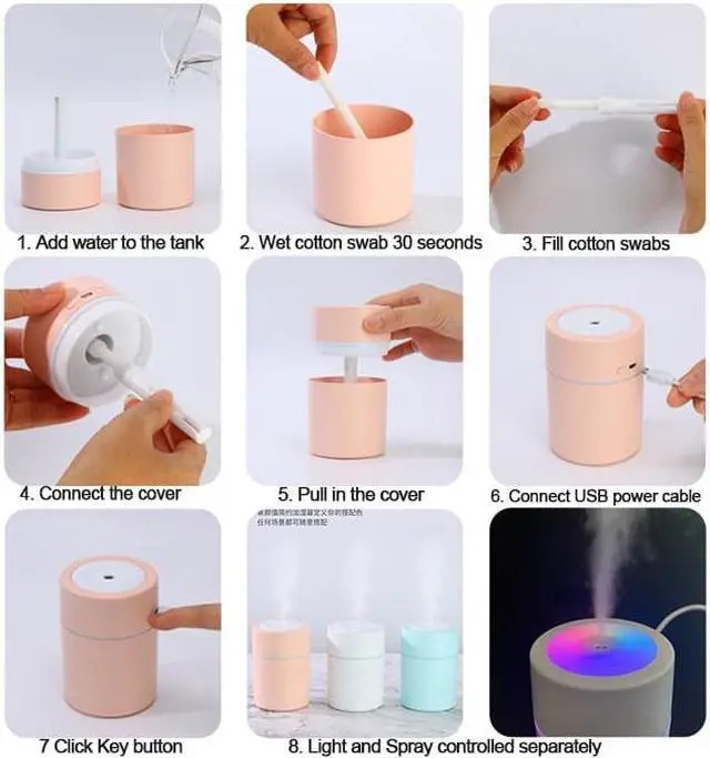 Alt view image 5 of 6 - Mini Humidifiers, USB 220ml Portable Air Humidifier for Car Bedroom Office Home, Desktop Air Humidifier Diffuser with Colorful Super Quite