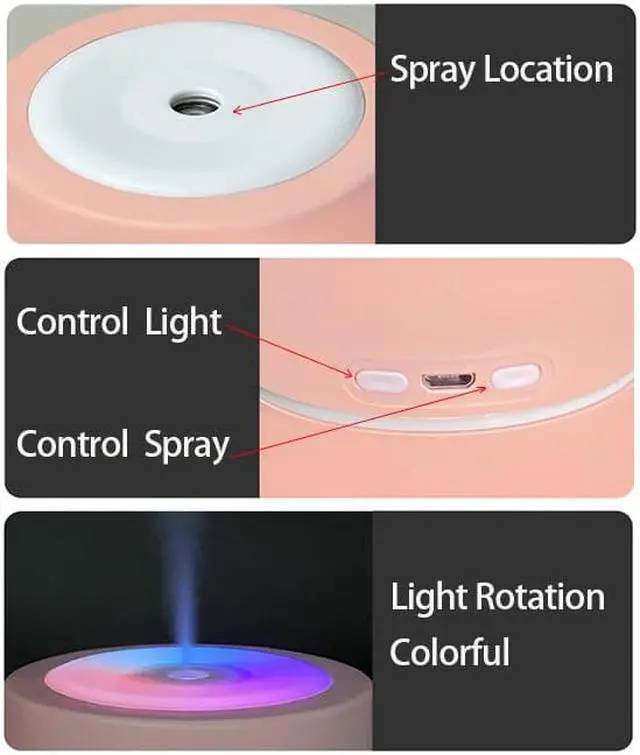 Alt view image 6 of 6 - Mini Humidifiers, USB 220ml Portable Air Humidifier for Car Bedroom Office Home, Desktop Air Humidifier Diffuser with Colorful Super Quite