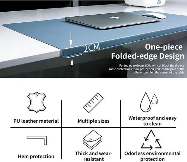 Alt view image 7 of 7 - Jeukidi Folded Edge Elbow Pad Large Desk Pad Office Non Slip PU Leather Desk Pad Oversized Mouse Pad Learning Waterproof Desk Pad Protector Computer 35.43''×16.93'' Black