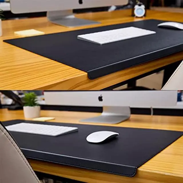 Alt view image 5 of 7 - Jeukidi Folded Edge Elbow Pad Large Desk Pad Office Non Slip PU Leather Desk Pad Oversized Mouse Pad Learning Waterproof Desk Pad Protector Computer 35.43''×16.93'' Brown