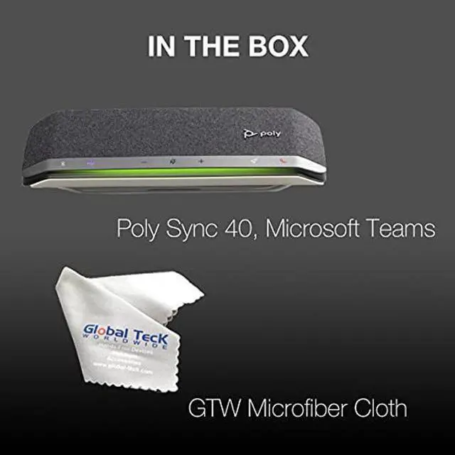 Alt view image 3 of 5 - Poly Sync 40 (Plantronics) Teams Speakerphone - Smart Conferencing Speaker for Streaming Voice, Video, 20 Hour Rechargeable Battery, Rich Audio, Ideal for PC Apps - Zoom, Meet, Music, GTW Cloth Bundle