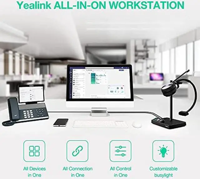 Alt view image 2 of 11 - Yealink WH62 Wireless Headset with Microphone for PC Computer Laptop Zoom Teams Certified Headset for Office IP VoIP Phones DECT Headset SIP Phone for Unified Communication
