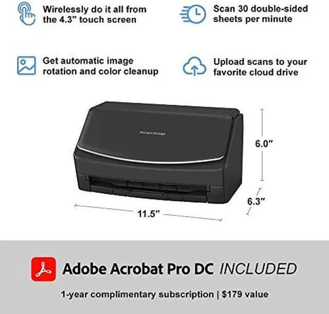 Alt view image 3 of 5 - Fujitsu ScanSnap iX1500 Deluxe Color Duplex Document Scanner with Adobe Acrobat Pro DC for Mac or PC, Black