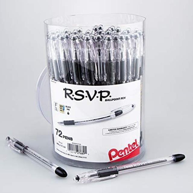 Pentel RSVP Ballpoint Pen, (0.7mm) Fine Line, Black Ink, 72pk