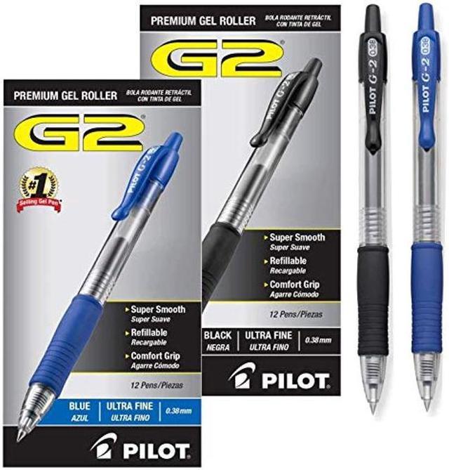 Pilot G2 Retractable Premium Gel Ink Roller Ball Pens Ultra Fine (24 Combo  Pack, Black/Blue) 