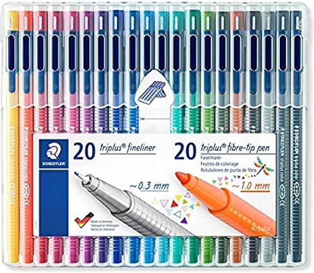 STAEDTLER Triplus Fineliner and Fibre Tip Pen Set, Mix & Match Feature,  Ergonomic Triangular Shape, Dry Safe, in Practical Box with 20 Fineliners  and 20 Fibre Tip Pens, 34 SB40, Set of 40 